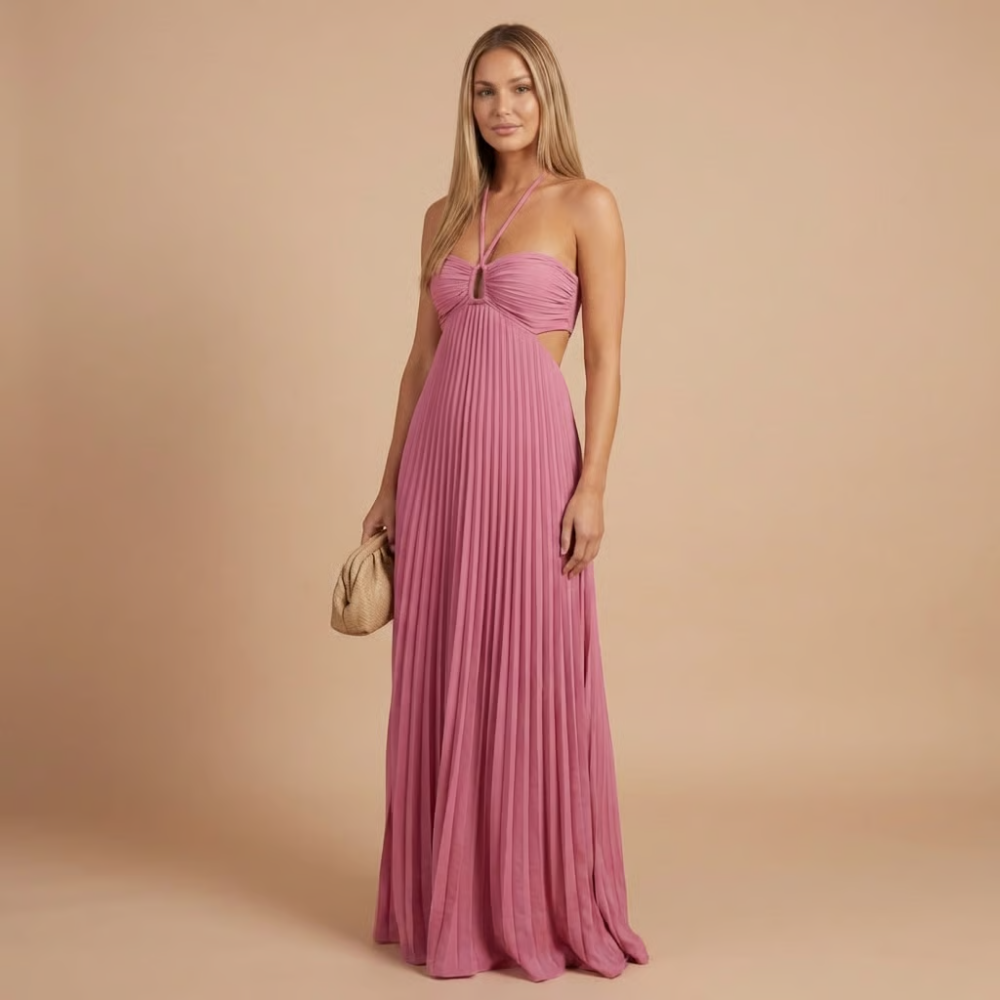 Nancy - Faltenrock Halter Cut-Out Maxikleid