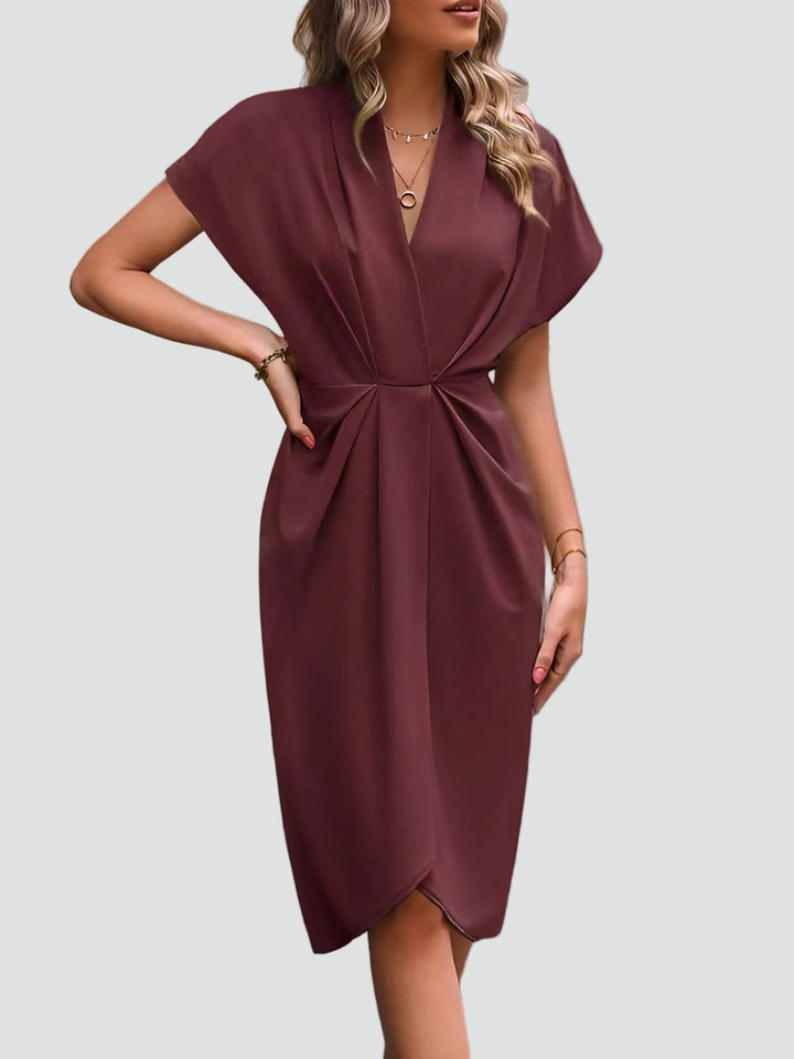 Wickelkleid Midi Damen mit V-Ausschnitt und Falten, Elegant und Weiblich für Cocktail und Dinner - Luciana Mazzini