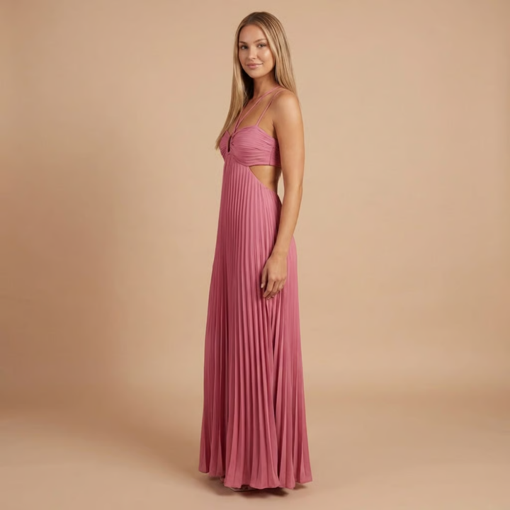 Nancy - Faltenrock Halter Cut-Out Maxikleid