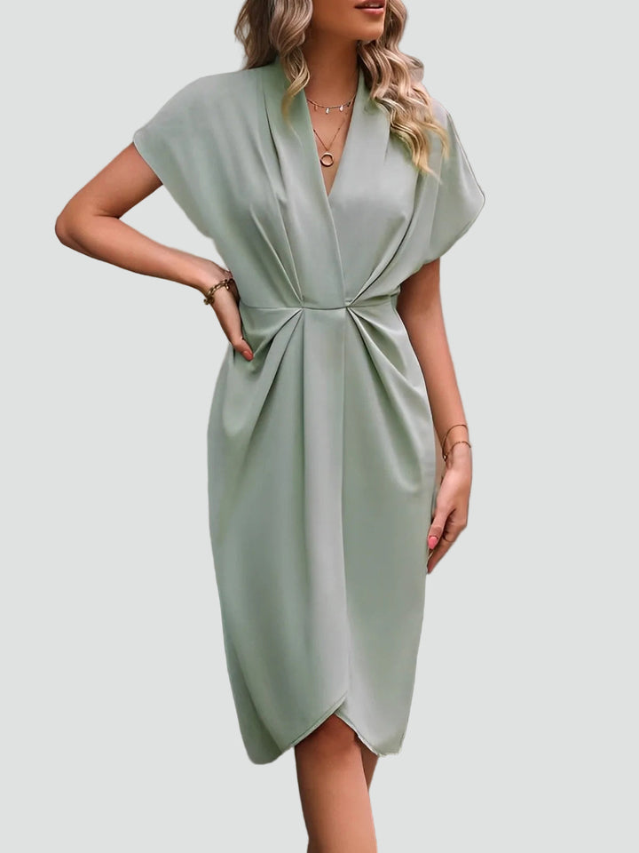 Wickelkleid Midi Damen mit V-Ausschnitt und Falten, Elegant und Weiblich für Cocktail und Dinner - Luciana Mazzini