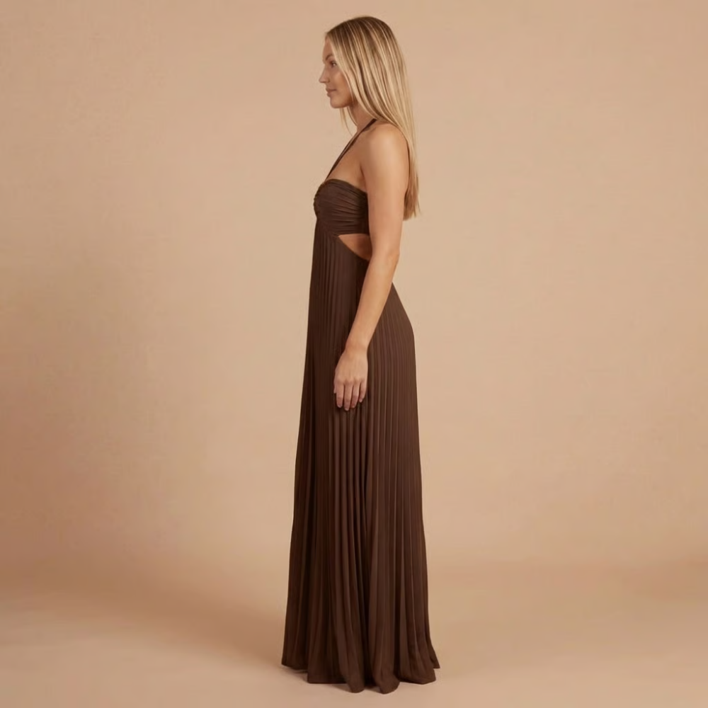 Nancy - Faltenrock Halter Cut-Out Maxikleid