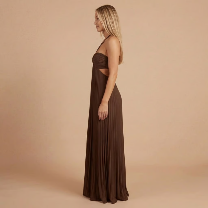 Nancy - Faltenrock Halter Cut-Out Maxikleid