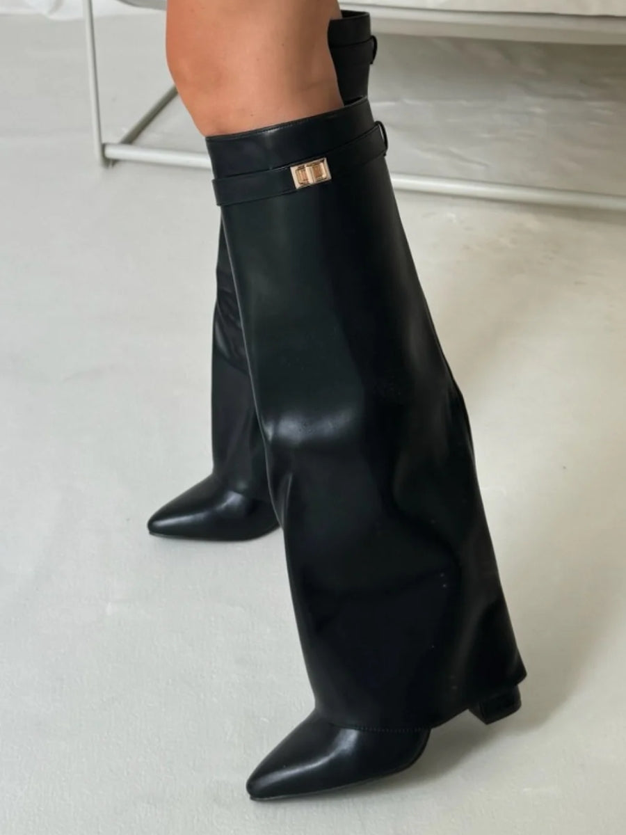 ALVINA | Luxuriöse Wildleder-Look Hohe Stiefel mit Goldakzent