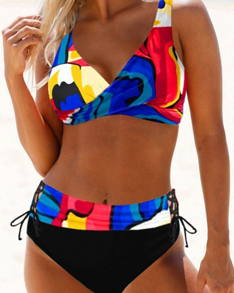 Samantha – Hohe Taille bunter Bikini Badeanzug