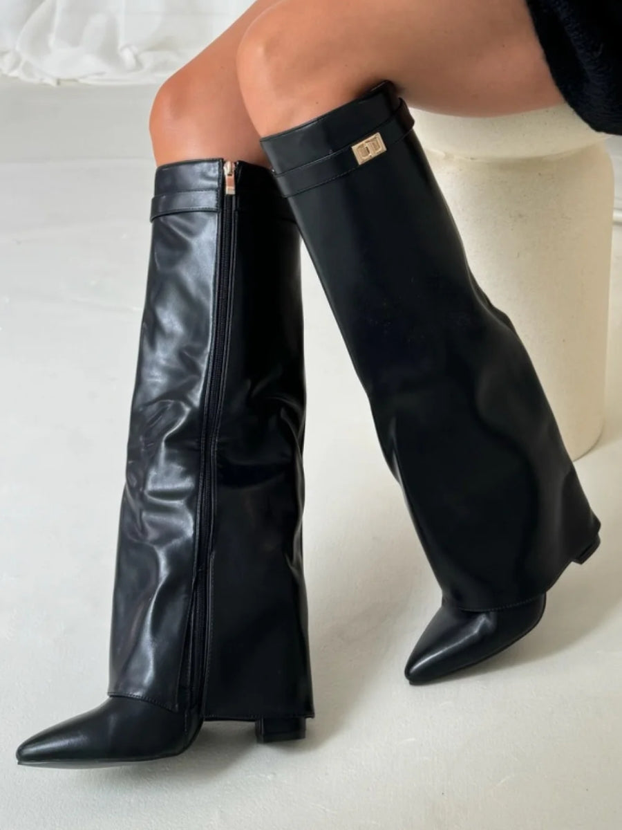 ALVINA | Luxuriöse Wildleder-Look Hohe Stiefel mit Goldakzent