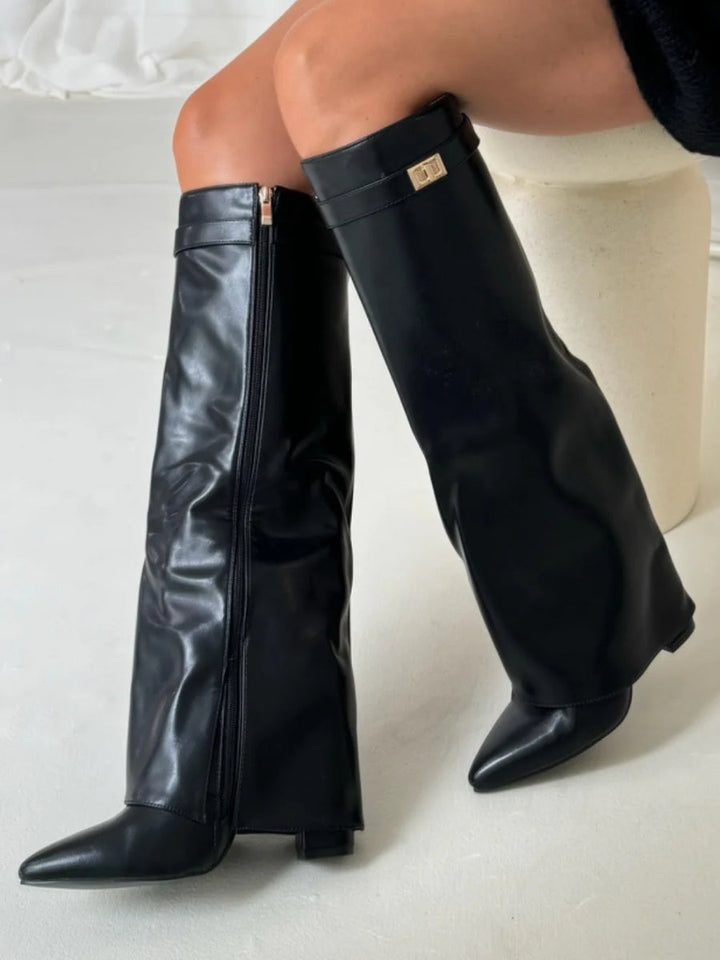 ALVINA | Luxuriöse Wildleder-Look Hohe Stiefel mit Goldakzent