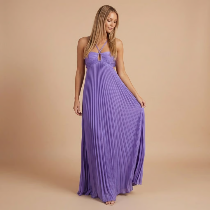 Nancy - Faltenrock Halter Cut-Out Maxikleid