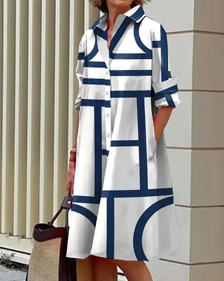 Elegantes Kleid mit geometrischem Muster für Frauen | Midi