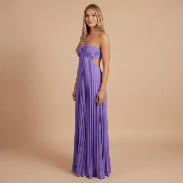Nancy - Faltenrock Halter Cut-Out Maxikleid