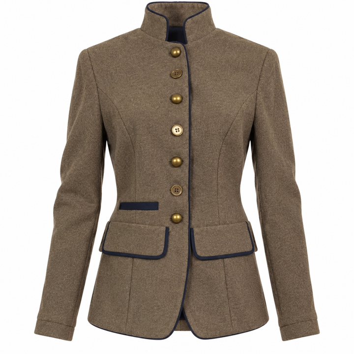 Ilva | Taillierter brauner Blazer mit Kontrastbesatz