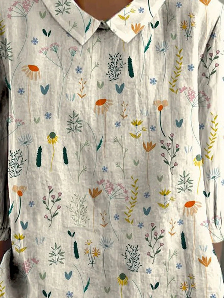 Damenbluse kurzärmelig mit Kragen und Blumenmuster