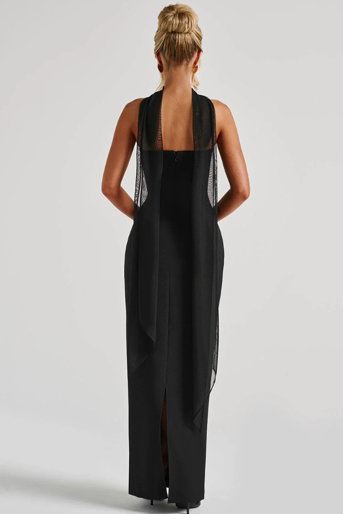 Deborah - Strapless Bandage-Maxikleid mit Chiffon-Halterdrape