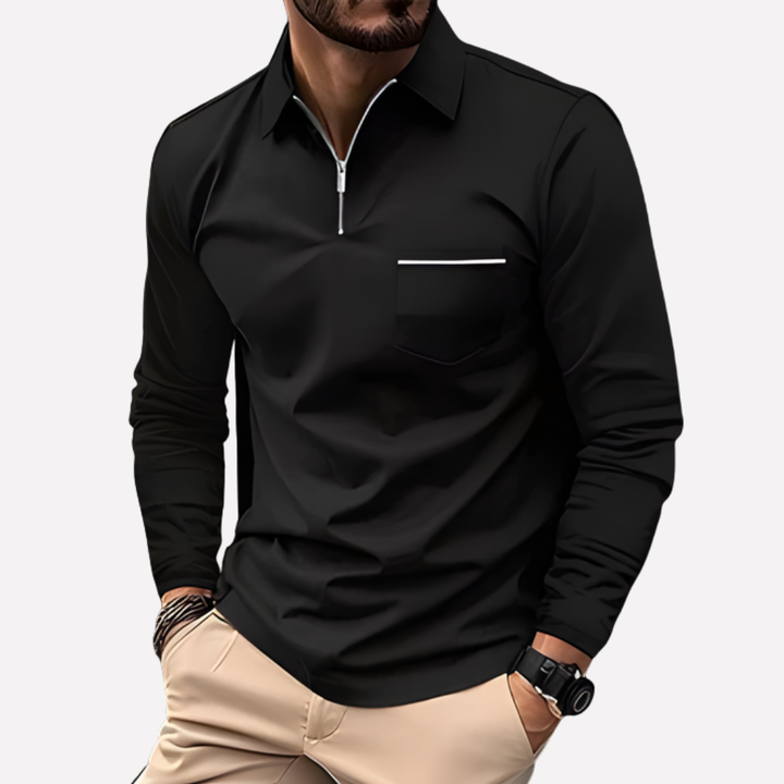 Herren Langarm-Polohemd mit Brusttasche