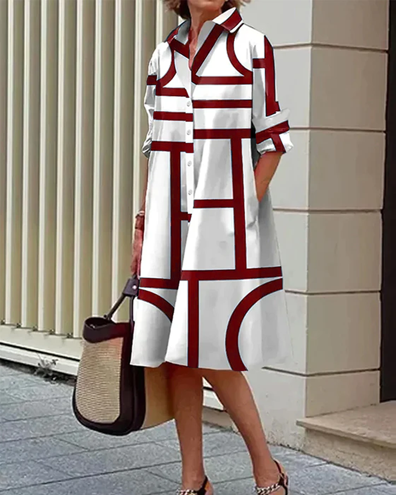 Elegantes Kleid mit geometrischem Muster für Frauen | Midi