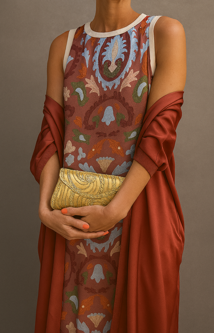 CORVALISSE - Elegantes Maxikleid mit passendem Schal