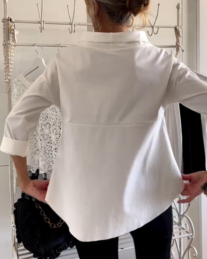 Damenbluse mit Wasserfallkragen 3/4-Arm