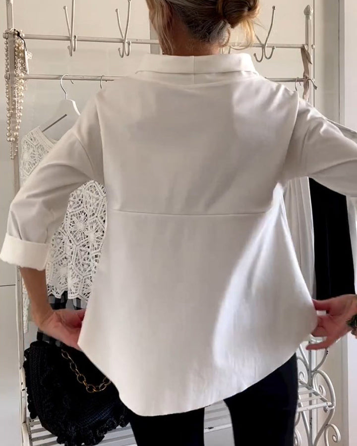 Damenbluse mit Wasserfallkragen 3/4-Arm