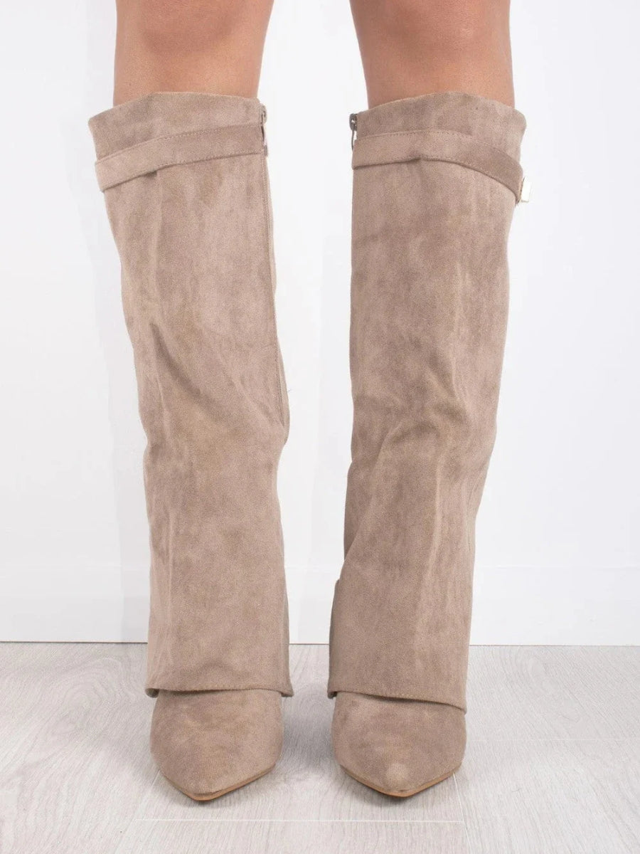 ALVINA | Luxuriöse Wildleder-Look Hohe Stiefel mit Goldakzent