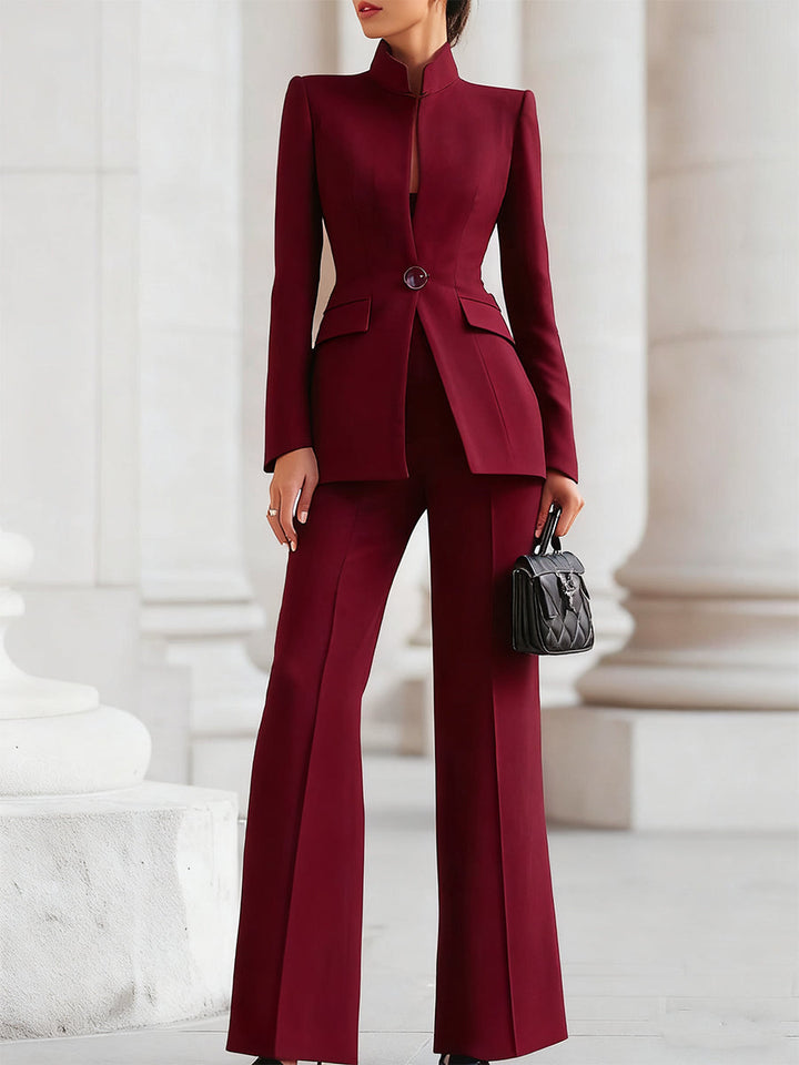 Celeste | Damen Blazer mit Stehkragen &amp; Weitbeinige Hose Anzug Set