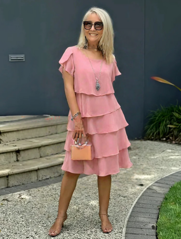Damen Midi-Kleid mit kurzen Ärmeln in Schichten