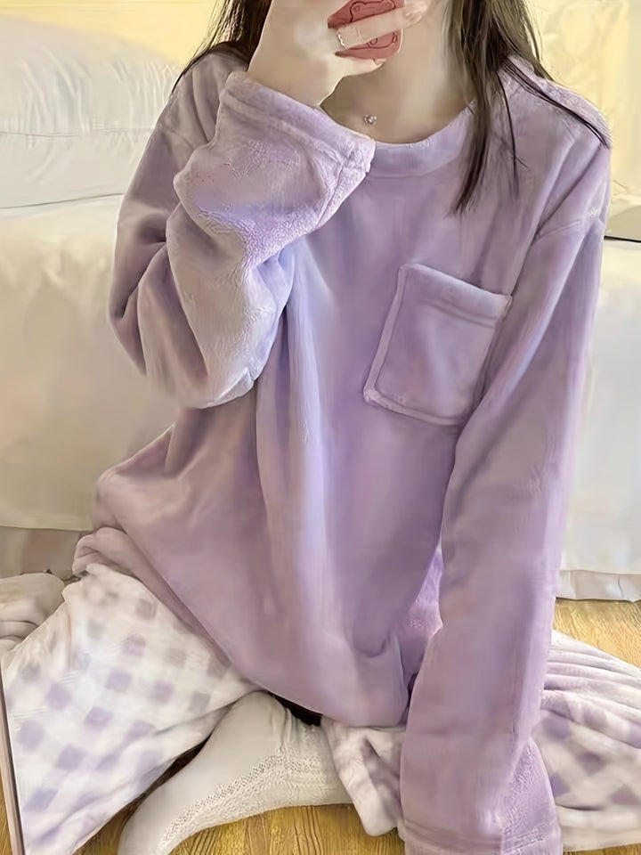 Lounge-Set Damen Zwei-Teilig Gemütliches Fleece Warm Pyjama Set Winter
