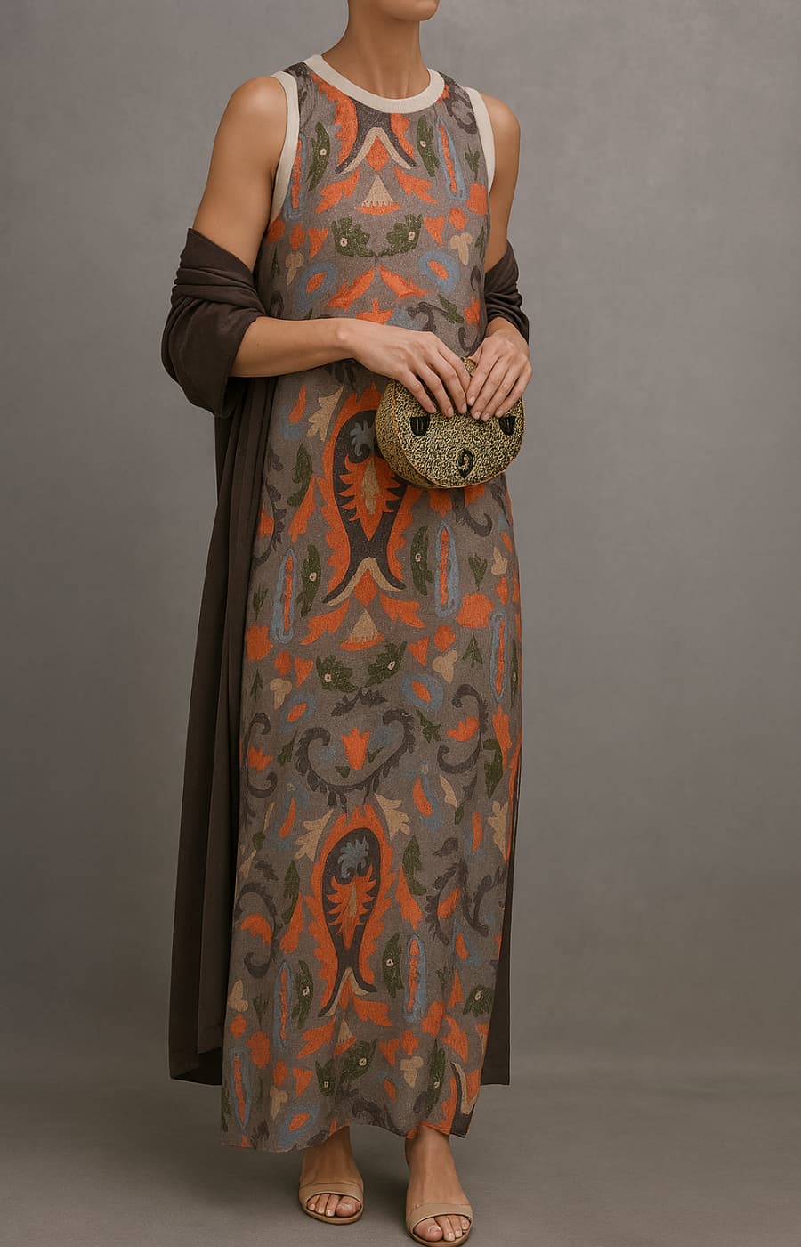 CORVALISSE - Elegantes Maxikleid mit passendem Schal