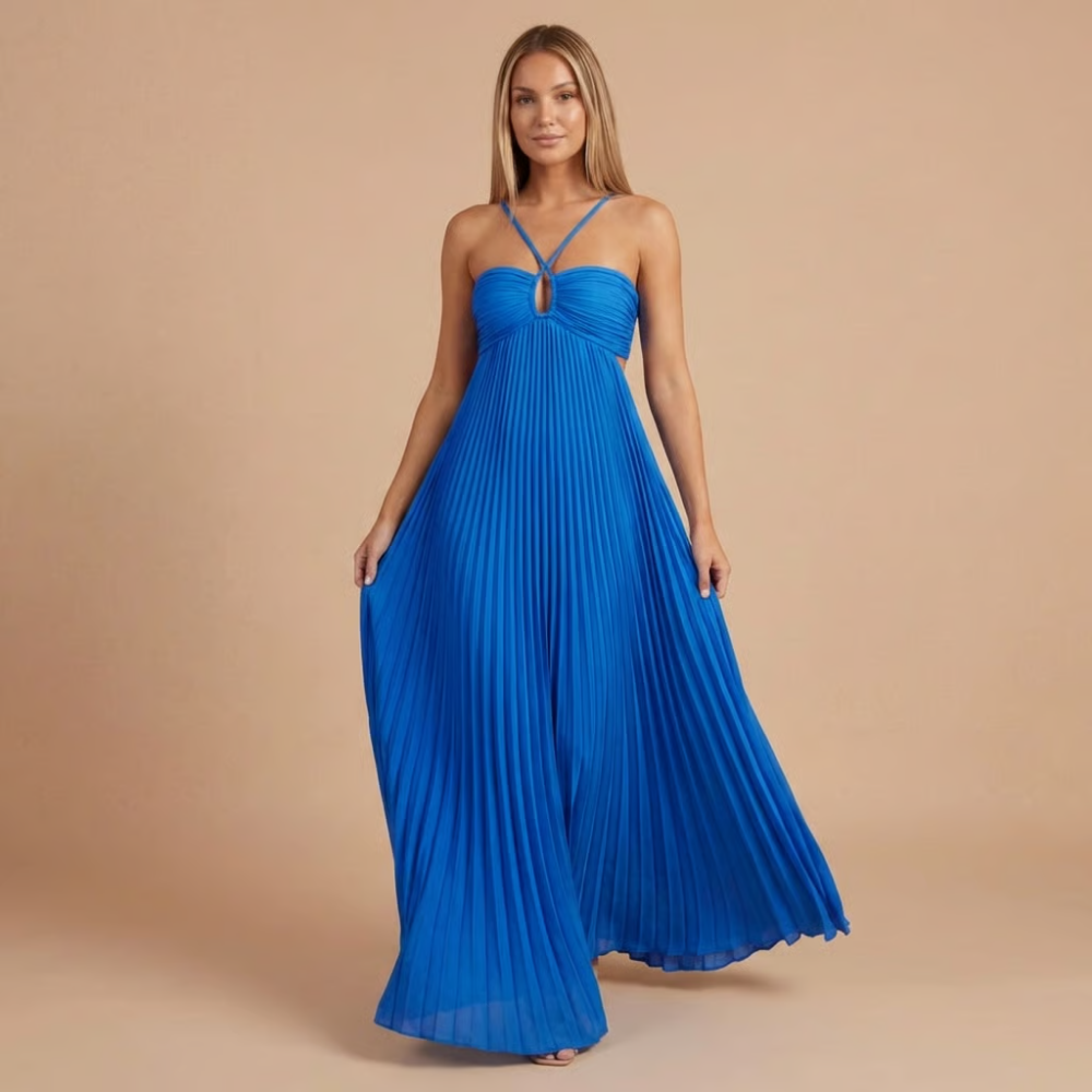 Nancy - Faltenrock Halter Cut-Out Maxikleid