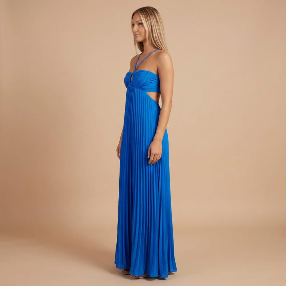 Nancy - Faltenrock Halter Cut-Out Maxikleid