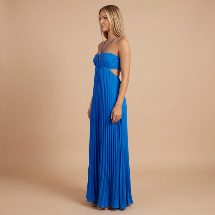 Nancy - Faltenrock Halter Cut-Out Maxikleid