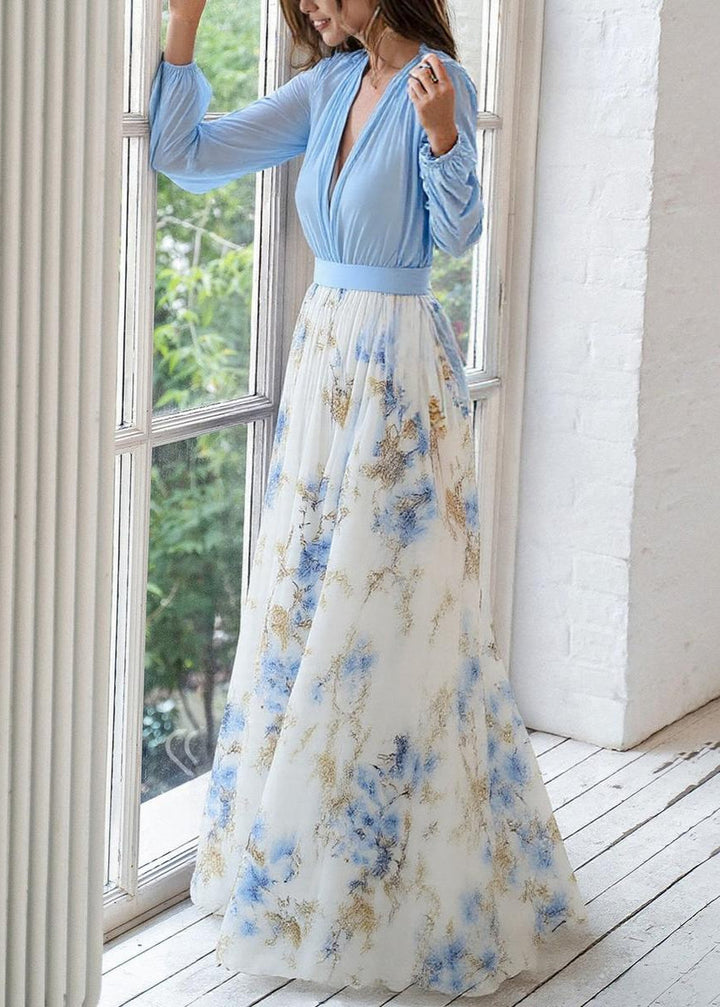 Sofie - Damen Maxikleid mit V-Ausschnitt und geblümtem Saum