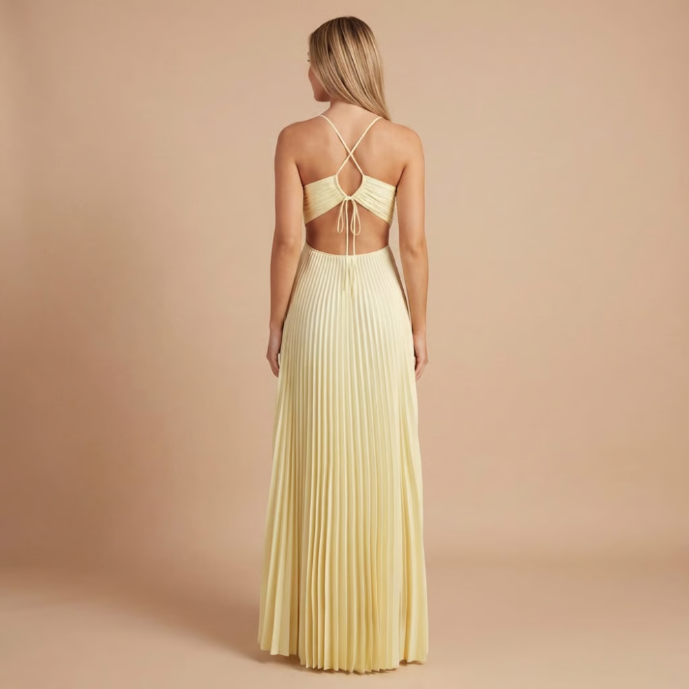 Nancy - Faltenrock Halter Cut-Out Maxikleid