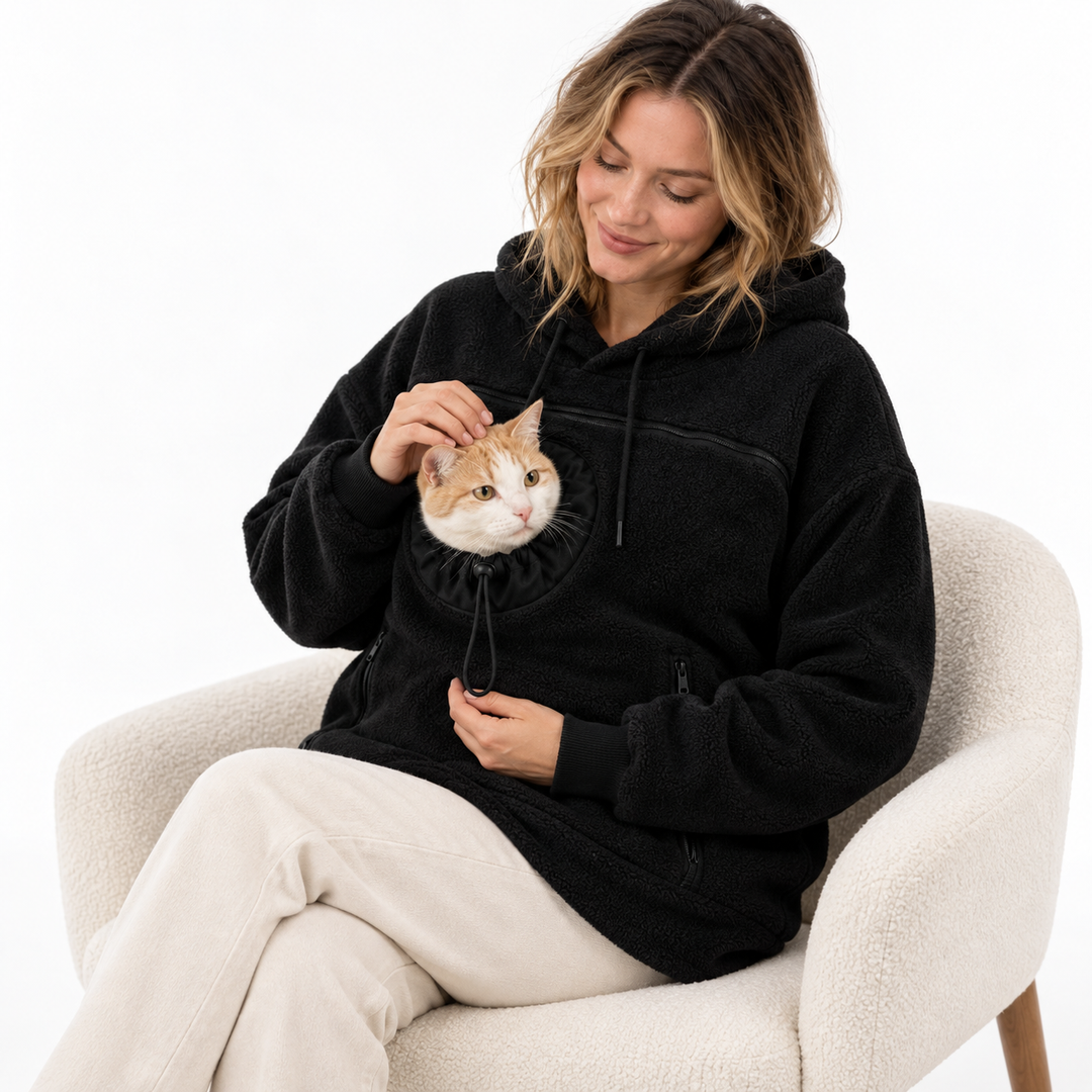 Corvina | Damen Sherpa Haustier Trage Hoodie mit Ausguck-Tasche