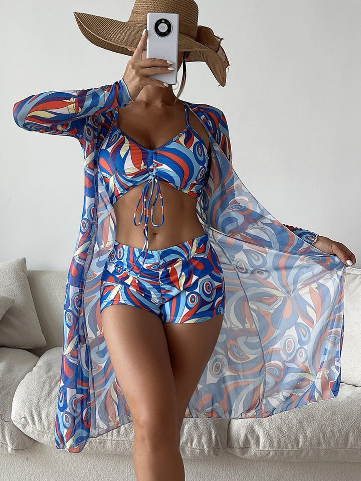 Catherine – 3-teiliges Bikini-Set mit Langarm-Cardigan für den Sommerstrand