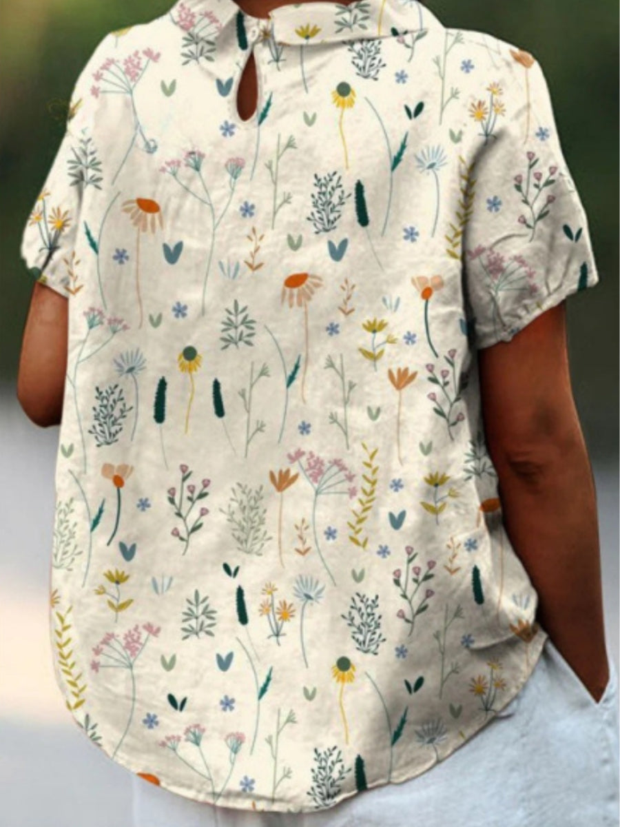 Damenbluse kurzärmelig mit Kragen und Blumenmuster