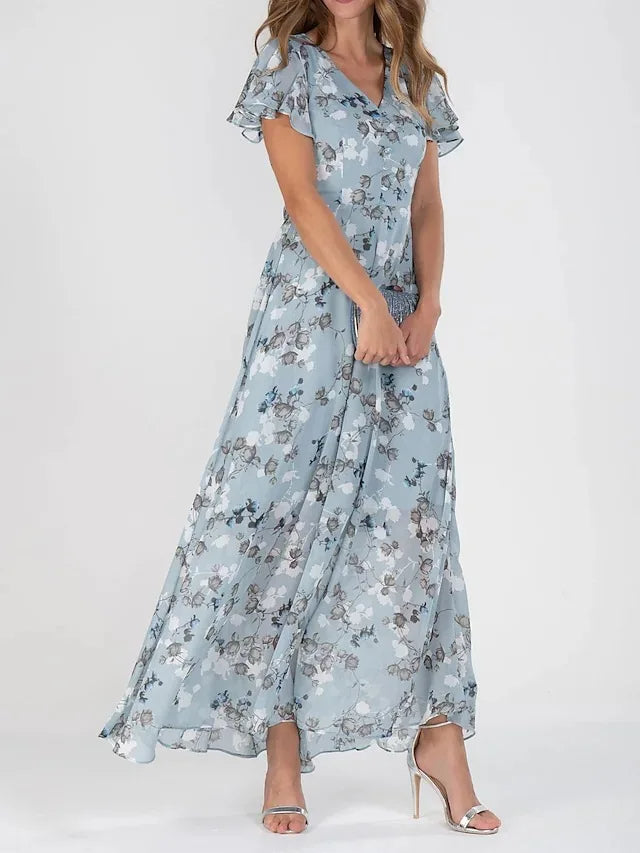 Elegante Blumen Chiffon Kleid - Camille