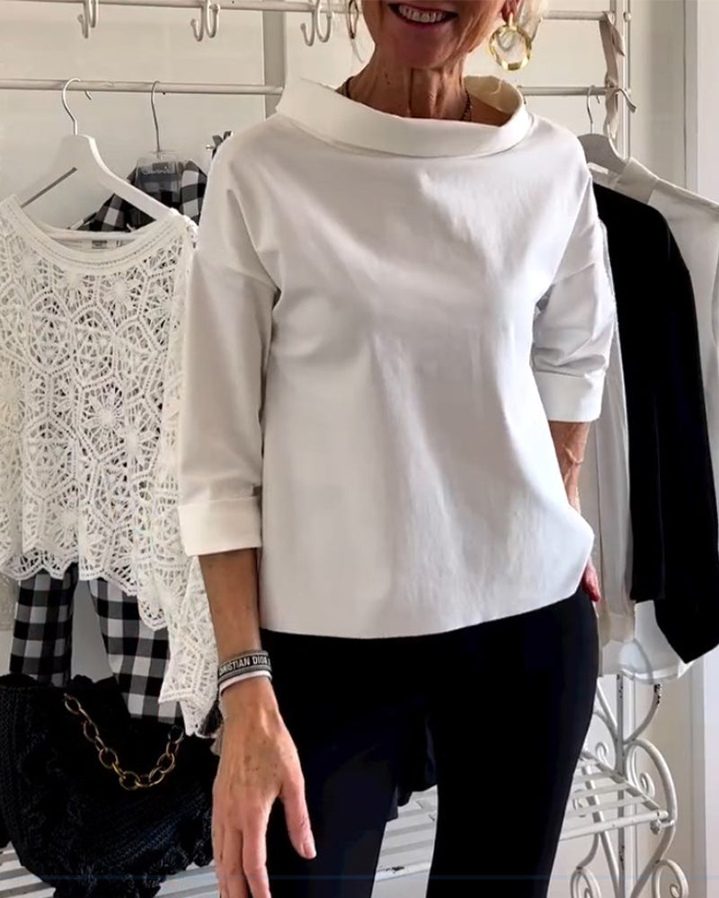 Damenbluse mit Wasserfallkragen 3/4-Arm