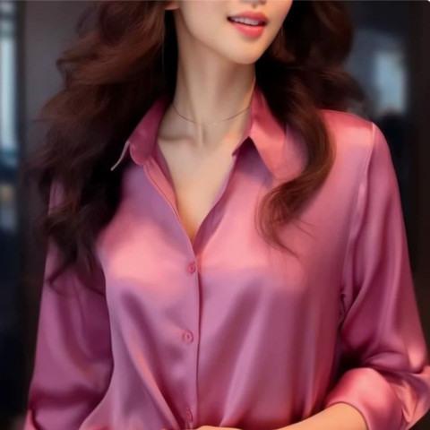 Elegantes Satin-Hemdblusenshirt für Damen | Lange Ärmel
