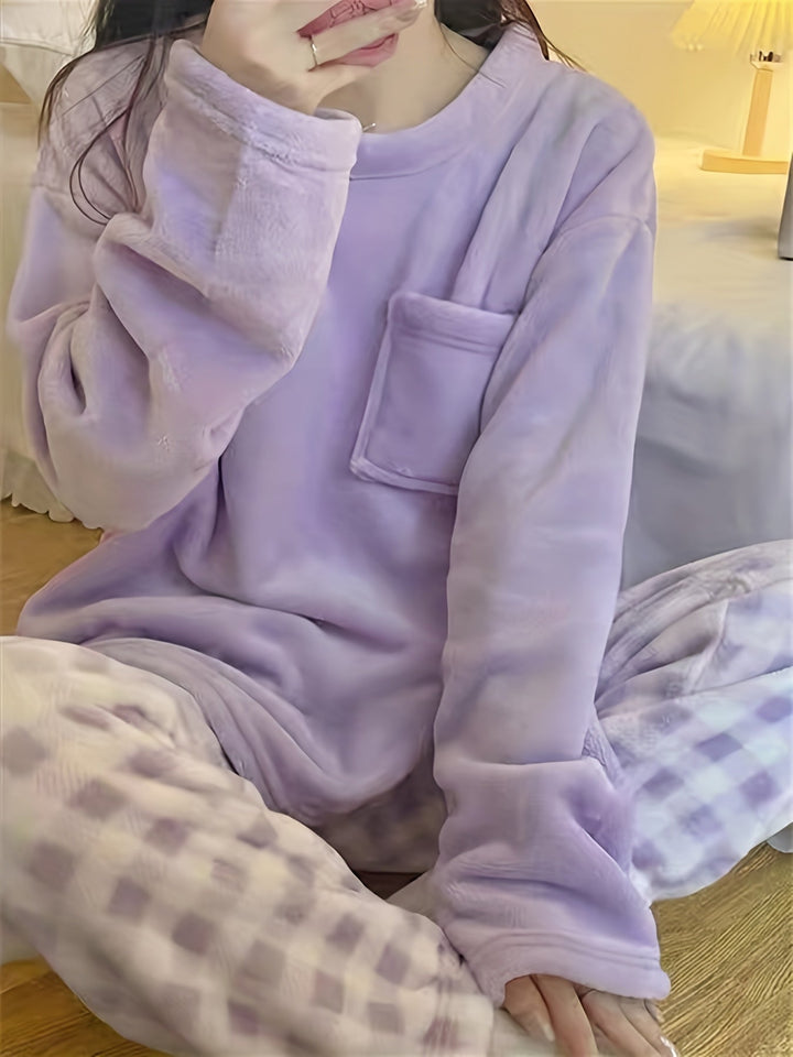 Lounge-Set Damen Zwei-Teilig Gemütliches Fleece Warm Pyjama Set Winter