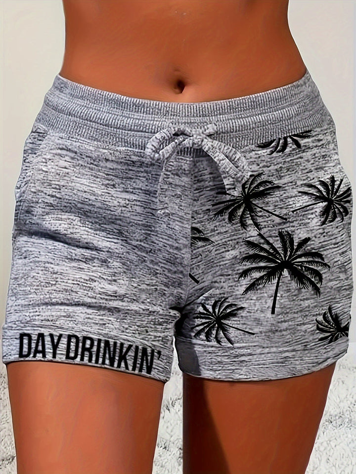 Damen Sommer Relaxpullover mit Palmenprint und Aufschrift "DAY DRINKIN&