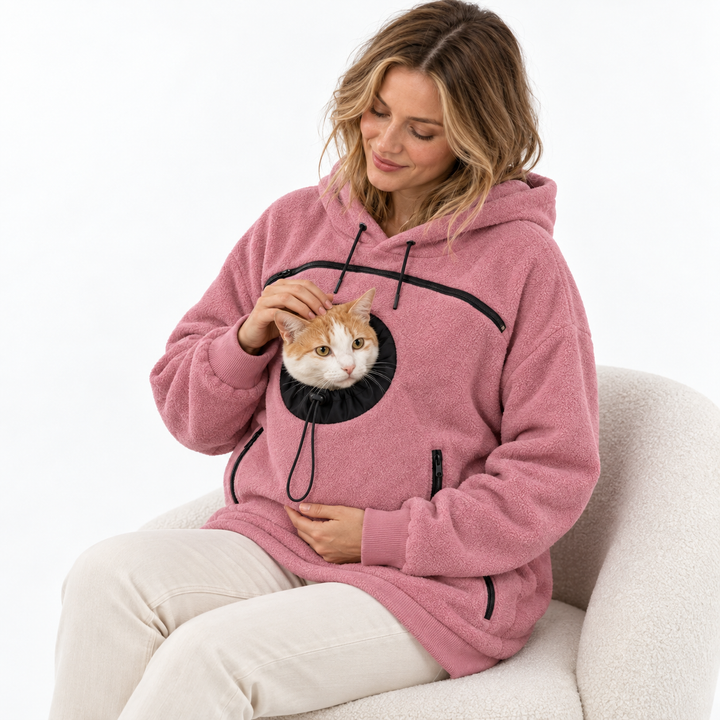 Corvina | Damen Sherpa Haustier Trage Hoodie mit Ausguck-Tasche