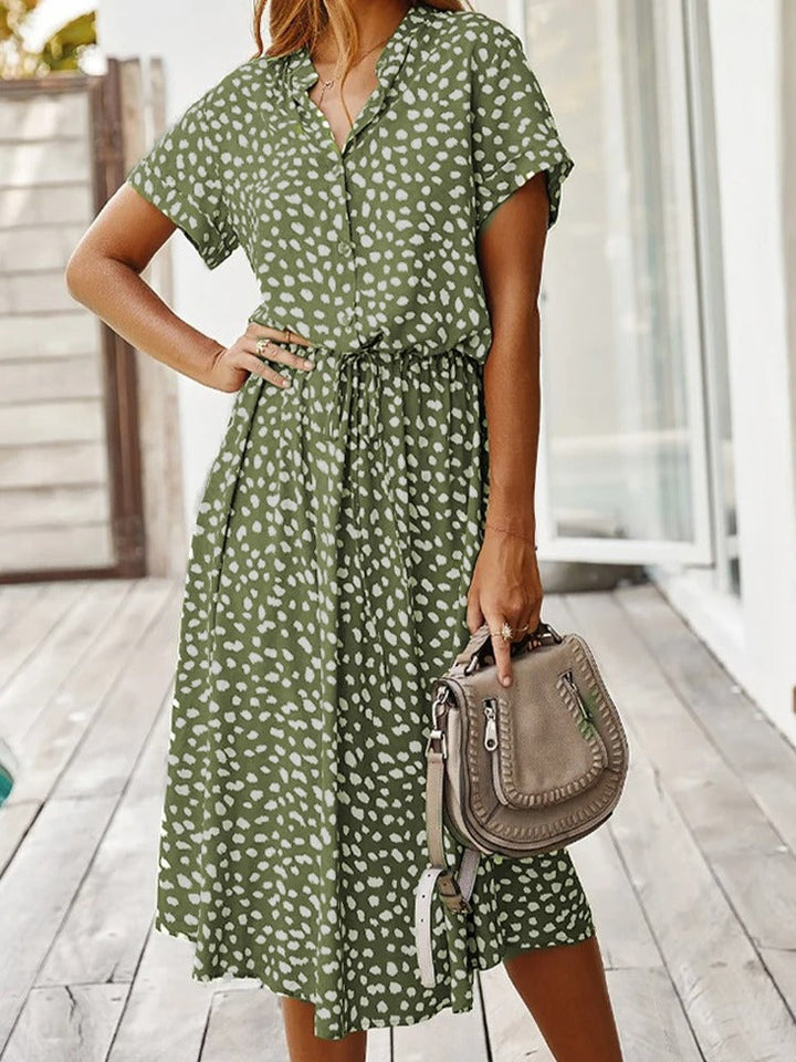 Elizabeth - Damen Midi Hemdkleid mit Tierdruck und kurzen Ärmeln