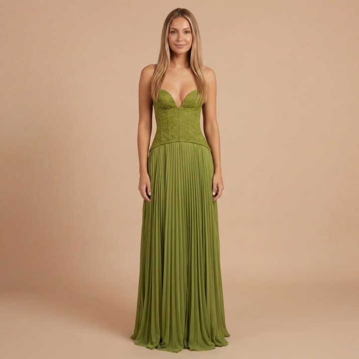 Carol - Spitzen-Corsage Faltenmaxikleid