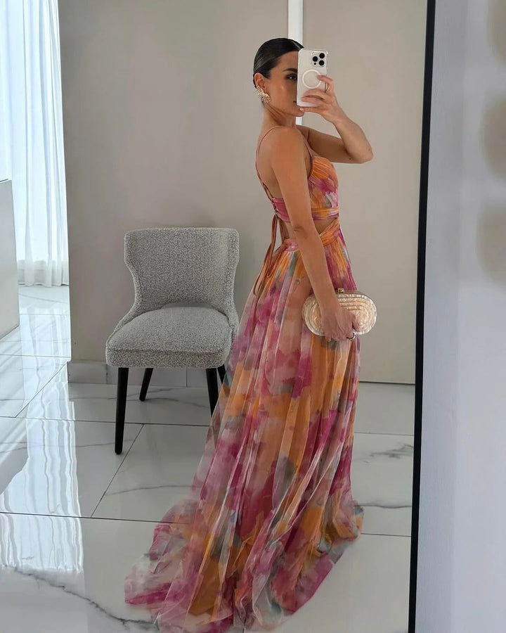 Lange Blumenmuster Kleid mit Verstellbaren Trägern für Frauen | Ideal für Sommer und Besondere Anlässe