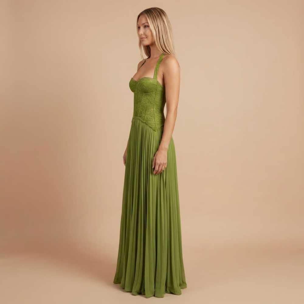 Carol - Spitzen-Corsage Faltenmaxikleid