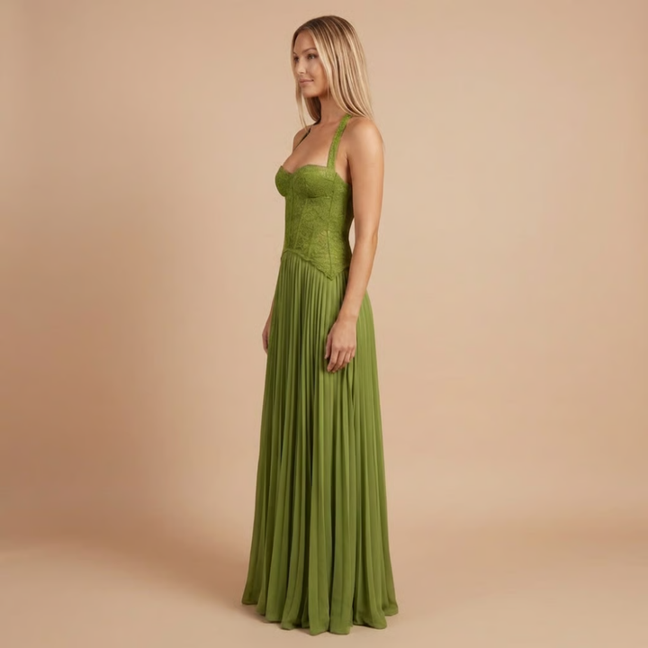 Carol - Spitzen-Corsage Faltenmaxikleid