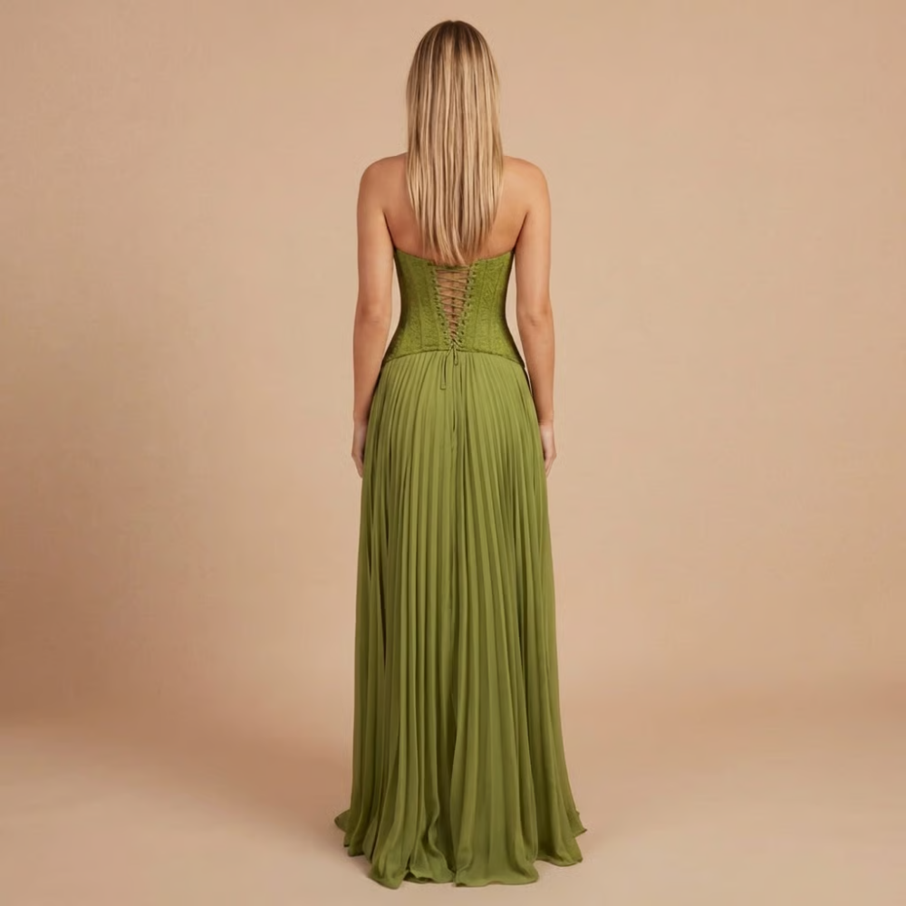 Carol - Spitzen-Corsage Faltenmaxikleid