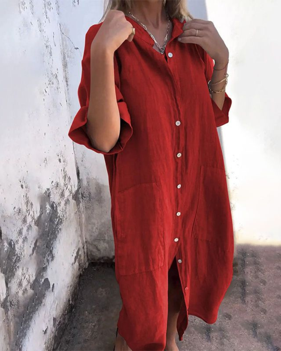 NAOMI - Ibiza Stil Lässiges Hemdkleid
