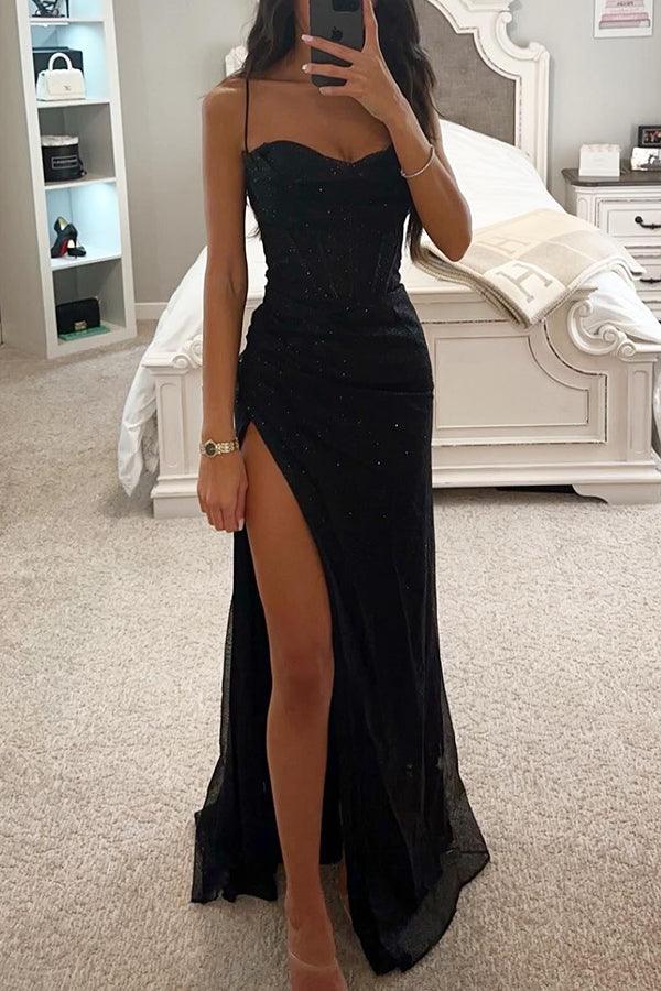 Valentina | Glamouröse Pailletten Maxi Kleid mit Hohem Schlitz