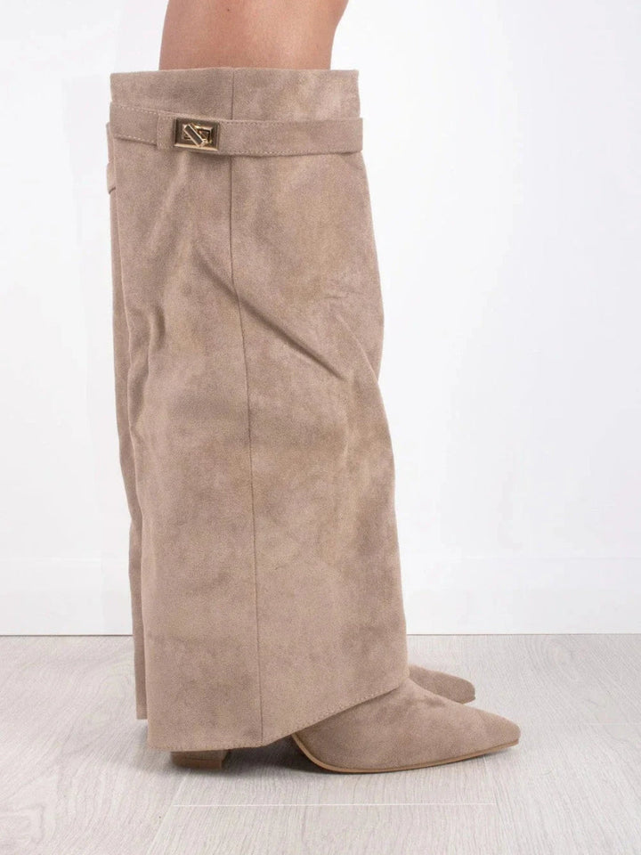 ALVINA | Luxuriöse Wildleder-Look Hohe Stiefel mit Goldakzent