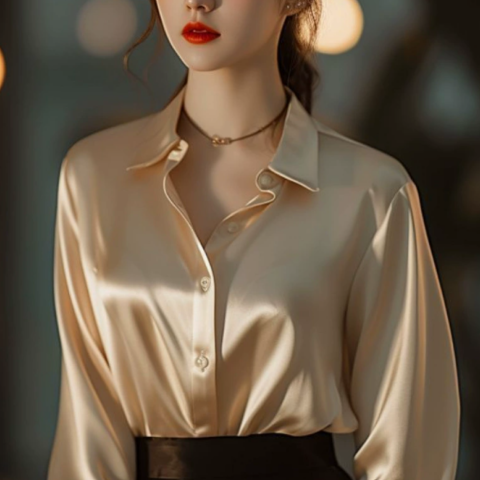 Elegantes Satin-Hemdblusenshirt für Damen | Lange Ärmel